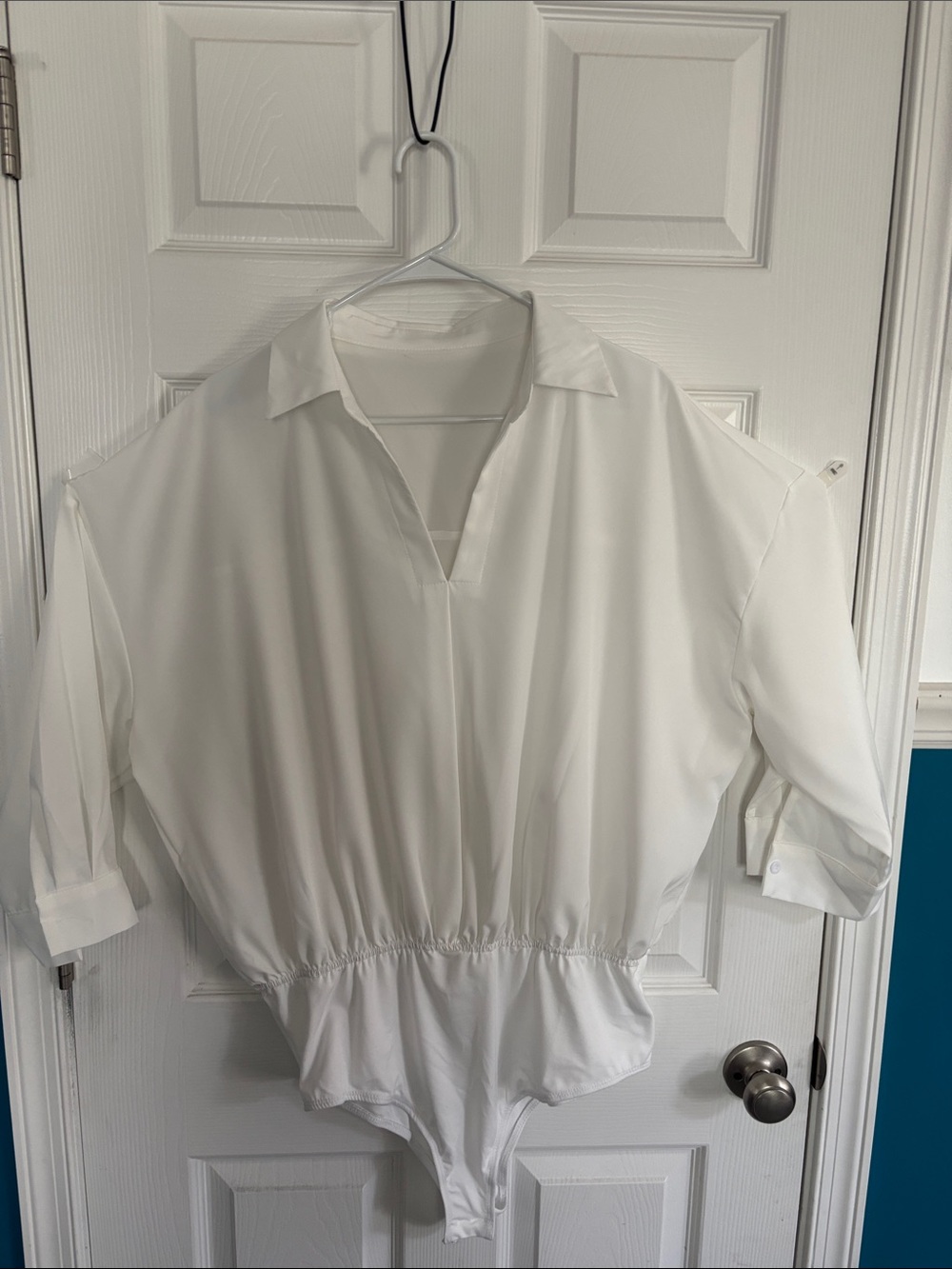 Women’s White Collared Bodysuit Top